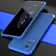 Handyhülle Hülle Luxus Aluminium Metall Tasche 360 Grad Ganzkörper für Vivo X60 5G Blau