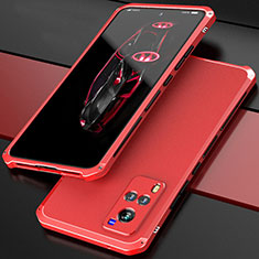 Handyhülle Hülle Luxus Aluminium Metall Tasche 360 Grad Ganzkörper für Vivo X60 5G Rot