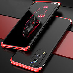 Handyhülle Hülle Luxus Aluminium Metall Tasche 360 Grad Ganzkörper für Vivo X60 5G Rot und Schwarz