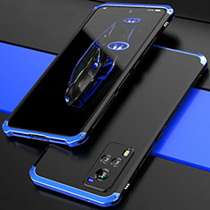 Handyhülle Hülle Luxus Aluminium Metall Tasche 360 Grad Ganzkörper für Vivo X60T 5G Blau und Schwarz