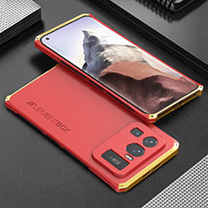 Handyhülle Hülle Luxus Aluminium Metall Tasche 360 Grad Ganzkörper für Xiaomi Mi 11 Ultra 5G Gold und Rot