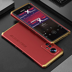 Handyhülle Hülle Luxus Aluminium Metall Tasche 360 Grad Ganzkörper für Xiaomi Mi 12 5G Gold und Rot
