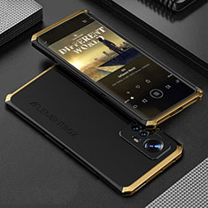 Handyhülle Hülle Luxus Aluminium Metall Tasche 360 Grad Ganzkörper für Xiaomi Mi 12 5G Gold und Schwarz