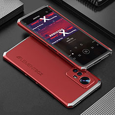 Handyhülle Hülle Luxus Aluminium Metall Tasche 360 Grad Ganzkörper für Xiaomi Mi 12 Pro 5G Silber und Rot