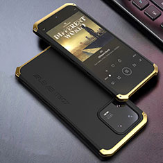 Handyhülle Hülle Luxus Aluminium Metall Tasche 360 Grad Ganzkörper für Xiaomi Mi 13 5G Gold und Schwarz