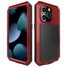 Handyhülle Hülle Luxus Aluminium Metall Tasche 360 Grad Ganzkörper HJ1 für Apple iPhone 13 Pro Max Rot