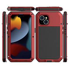 Handyhülle Hülle Luxus Aluminium Metall Tasche 360 Grad Ganzkörper HJ1 für Apple iPhone 13 Rot