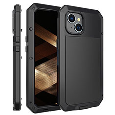 Handyhülle Hülle Luxus Aluminium Metall Tasche 360 Grad Ganzkörper HJ2 für Apple iPhone 14 Plus Schwarz