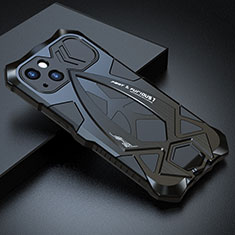 Handyhülle Hülle Luxus Aluminium Metall Tasche 360 Grad Ganzkörper LF1 für Apple iPhone 13 Mini Schwarz