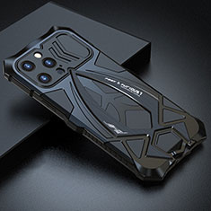 Handyhülle Hülle Luxus Aluminium Metall Tasche 360 Grad Ganzkörper LF1 für Apple iPhone 13 Pro Schwarz