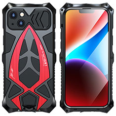 Handyhülle Hülle Luxus Aluminium Metall Tasche 360 Grad Ganzkörper LF1 für Apple iPhone 14 Plus Rot