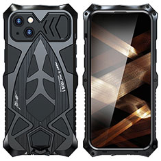 Handyhülle Hülle Luxus Aluminium Metall Tasche 360 Grad Ganzkörper LF1 für Apple iPhone 15 Plus Schwarz
