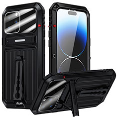 Handyhülle Hülle Luxus Aluminium Metall Tasche 360 Grad Ganzkörper LK1 für Apple iPhone 14 Pro Schwarz