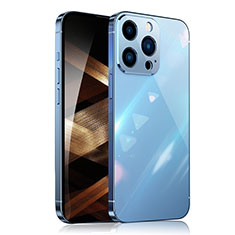 Handyhülle Hülle Luxus Aluminium Metall Tasche 360 Grad Ganzkörper M01 für Apple iPhone 14 Pro Blau