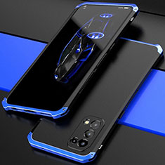 Handyhülle Hülle Luxus Aluminium Metall Tasche 360 Grad Ganzkörper M01 für Oppo Find X3 Lite 5G Blau und Schwarz