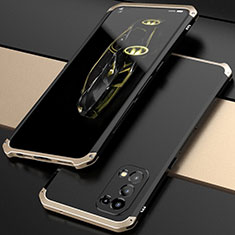 Handyhülle Hülle Luxus Aluminium Metall Tasche 360 Grad Ganzkörper M01 für Oppo Find X3 Lite 5G Gold und Schwarz