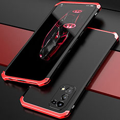 Handyhülle Hülle Luxus Aluminium Metall Tasche 360 Grad Ganzkörper M01 für Oppo Find X3 Lite 5G Rot und Schwarz