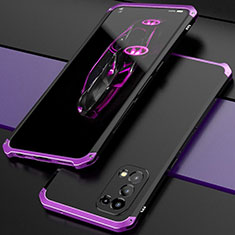 Handyhülle Hülle Luxus Aluminium Metall Tasche 360 Grad Ganzkörper M01 für Oppo Find X3 Lite 5G Violett und Schwarz
