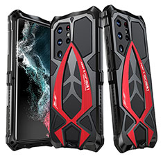 Handyhülle Hülle Luxus Aluminium Metall Tasche 360 Grad Ganzkörper M01 für Samsung Galaxy S21 Ultra 5G Rot