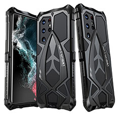 Handyhülle Hülle Luxus Aluminium Metall Tasche 360 Grad Ganzkörper M01 für Samsung Galaxy S21 Ultra 5G Schwarz
