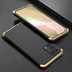 Handyhülle Hülle Luxus Aluminium Metall Tasche 360 Grad Ganzkörper M02 für Oppo Find X3 Lite 5G Gold und Schwarz