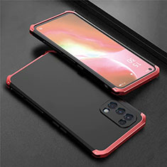 Handyhülle Hülle Luxus Aluminium Metall Tasche 360 Grad Ganzkörper M02 für Oppo Find X3 Lite 5G Rot und Schwarz