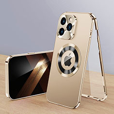 Handyhülle Hülle Luxus Aluminium Metall Tasche 360 Grad Ganzkörper mit Mag-Safe Magnetic Magnetisch P01 für Apple iPhone 13 Pro Gold