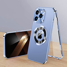Handyhülle Hülle Luxus Aluminium Metall Tasche 360 Grad Ganzkörper mit Mag-Safe Magnetic Magnetisch P01 für Apple iPhone 13 Pro Max Blau