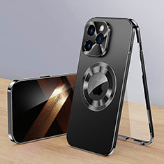 Handyhülle Hülle Luxus Aluminium Metall Tasche 360 Grad Ganzkörper mit Mag-Safe Magnetic Magnetisch P01 für Apple iPhone 13 Pro Max Schwarz