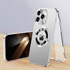 Handyhülle Hülle Luxus Aluminium Metall Tasche 360 Grad Ganzkörper mit Mag-Safe Magnetic Magnetisch P01 für Apple iPhone 13 Pro Max Silber