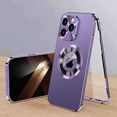 Handyhülle Hülle Luxus Aluminium Metall Tasche 360 Grad Ganzkörper mit Mag-Safe Magnetic Magnetisch P01 für Apple iPhone 13 Pro Max Violett