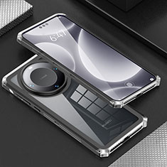 Handyhülle Hülle Luxus Aluminium Metall Tasche 360 Grad Ganzkörper P01 für Huawei Mate 60 Pro Silber und Schwarz
