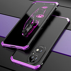 Handyhülle Hülle Luxus Aluminium Metall Tasche 360 Grad Ganzkörper P01 für Huawei P50 Pro Violett