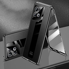 Handyhülle Hülle Luxus Aluminium Metall Tasche 360 Grad Ganzkörper P01 für Oppo Reno8 5G Schwarz