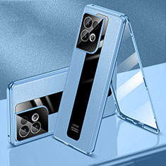 Handyhülle Hülle Luxus Aluminium Metall Tasche 360 Grad Ganzkörper P01 für Oppo Reno9 5G Blau