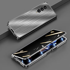 Handyhülle Hülle Luxus Aluminium Metall Tasche 360 Grad Ganzkörper P01 für Samsung Galaxy Z Fold3 5G Grau