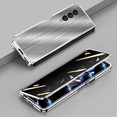 Handyhülle Hülle Luxus Aluminium Metall Tasche 360 Grad Ganzkörper P01 für Samsung Galaxy Z Fold3 5G Silber