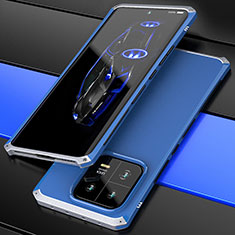 Handyhülle Hülle Luxus Aluminium Metall Tasche 360 Grad Ganzkörper P01 für Xiaomi Mi 13 Pro 5G Silber und Blau
