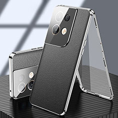 Handyhülle Hülle Luxus Aluminium Metall Tasche 360 Grad Ganzkörper P02 für Oppo Reno8 5G Schwarz