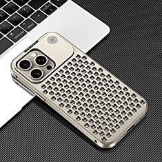 Handyhülle Hülle Luxus Aluminium Metall Tasche 360 Grad Ganzkörper QC3 für Apple iPhone 14 Pro Gold