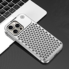 Handyhülle Hülle Luxus Aluminium Metall Tasche 360 Grad Ganzkörper QC3 für Apple iPhone 15 Pro Max Silber