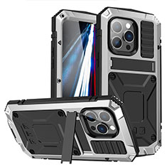 Handyhülle Hülle Luxus Aluminium Metall Tasche 360 Grad Ganzkörper RJ1 für Apple iPhone 13 Pro Max Silber