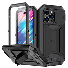 Handyhülle Hülle Luxus Aluminium Metall Tasche 360 Grad Ganzkörper RJ1 für Apple iPhone 14 Pro Max Schwarz