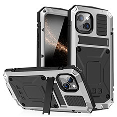 Handyhülle Hülle Luxus Aluminium Metall Tasche 360 Grad Ganzkörper RJ1 für Apple iPhone 15 Plus Silber
