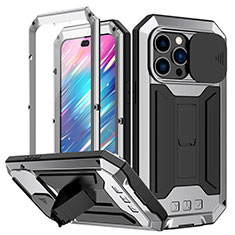 Handyhülle Hülle Luxus Aluminium Metall Tasche 360 Grad Ganzkörper RJ1 für Apple iPhone 15 Pro Silber