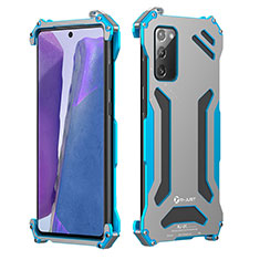 Handyhülle Hülle Luxus Aluminium Metall Tasche 360 Grad Ganzkörper RJ1 für Samsung Galaxy Note 20 5G Blau
