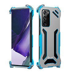 Handyhülle Hülle Luxus Aluminium Metall Tasche 360 Grad Ganzkörper RJ1 für Samsung Galaxy Note 20 Ultra 5G Blau