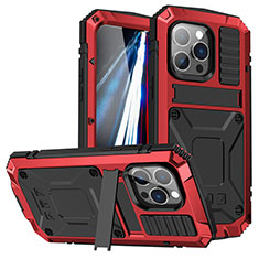 Handyhülle Hülle Luxus Aluminium Metall Tasche 360 Grad Ganzkörper RJ2 für Apple iPhone 14 Pro Rot
