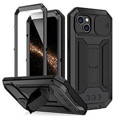Handyhülle Hülle Luxus Aluminium Metall Tasche 360 Grad Ganzkörper RJ2 für Apple iPhone 15 Plus Schwarz