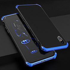 Handyhülle Hülle Luxus Aluminium Metall Tasche für Apple iPhone Xs Blau und Schwarz